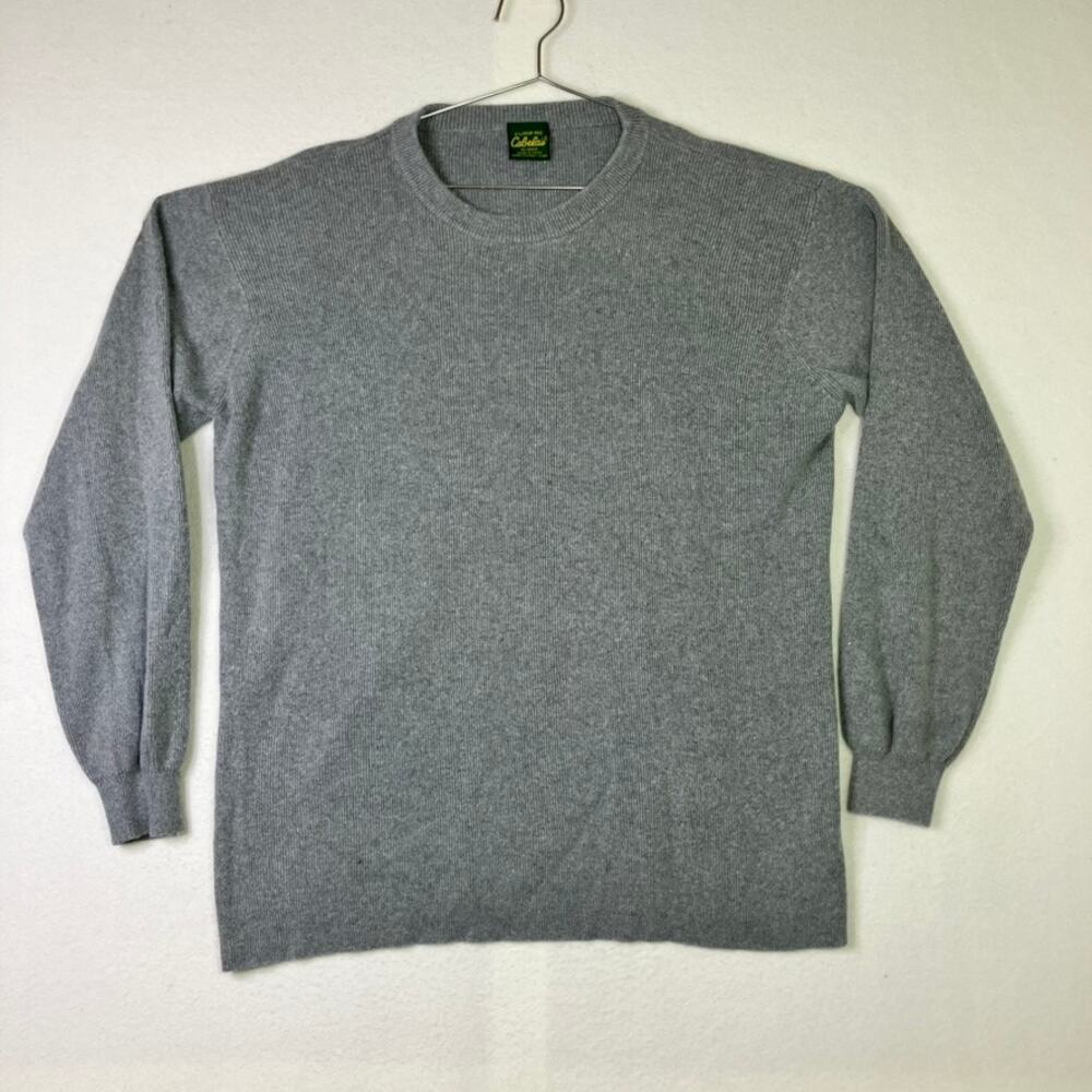 Vintage Cabelas Silk Wool Blend Knit Sweater Size XL Grey Ribbed Pullover